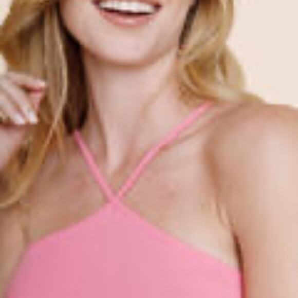Pink Ribbed Cropped Halter Top - Large - Picture 3 of 8